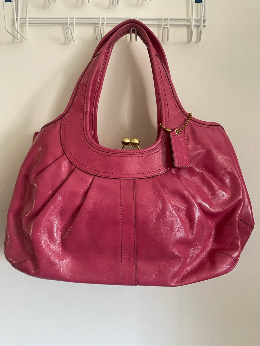 Coach Pink Leather Shoulder Bag with Gold Hardware